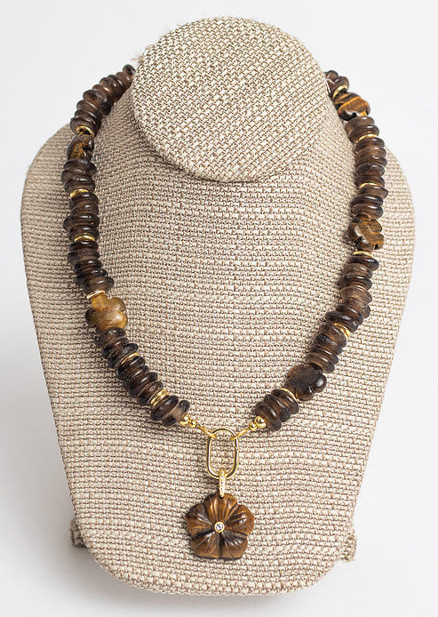 Lauren Necklace Seaglass Chocolate Flower