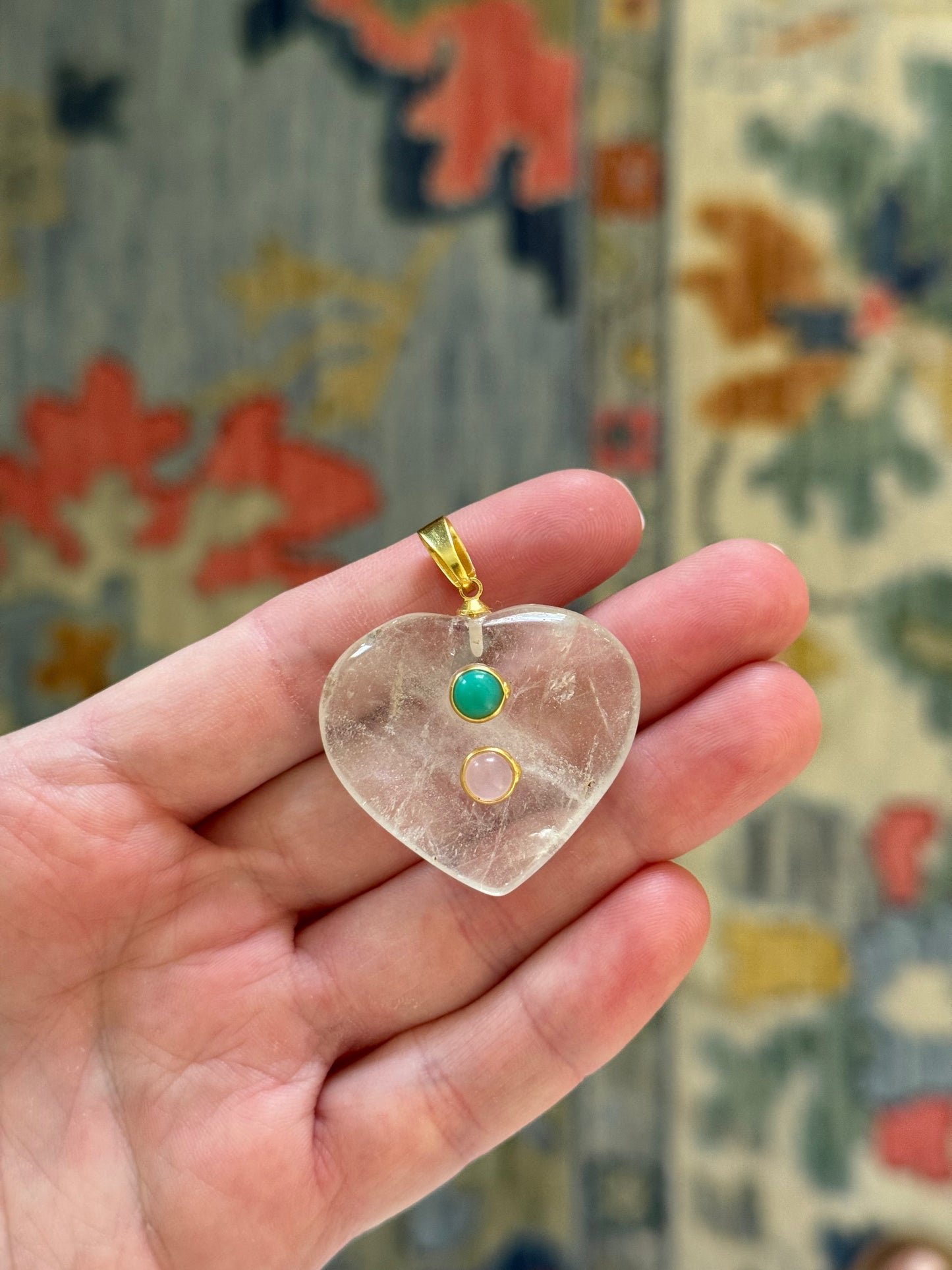 Gemstone Heart Charm Green/Pink