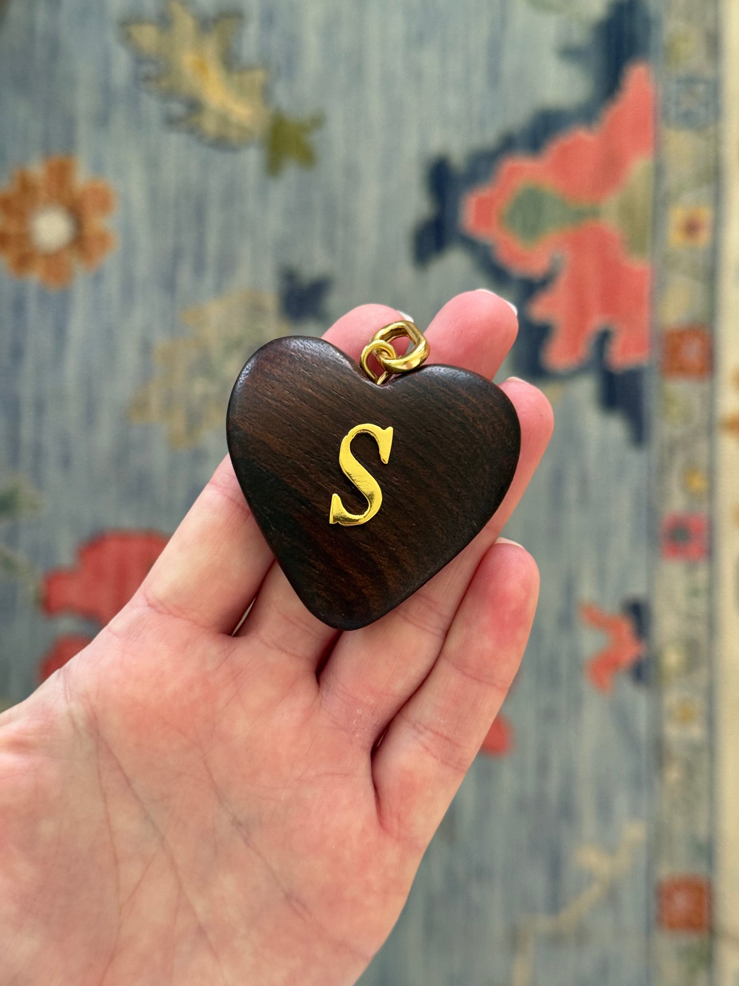 Wooden Heart S initial Charm