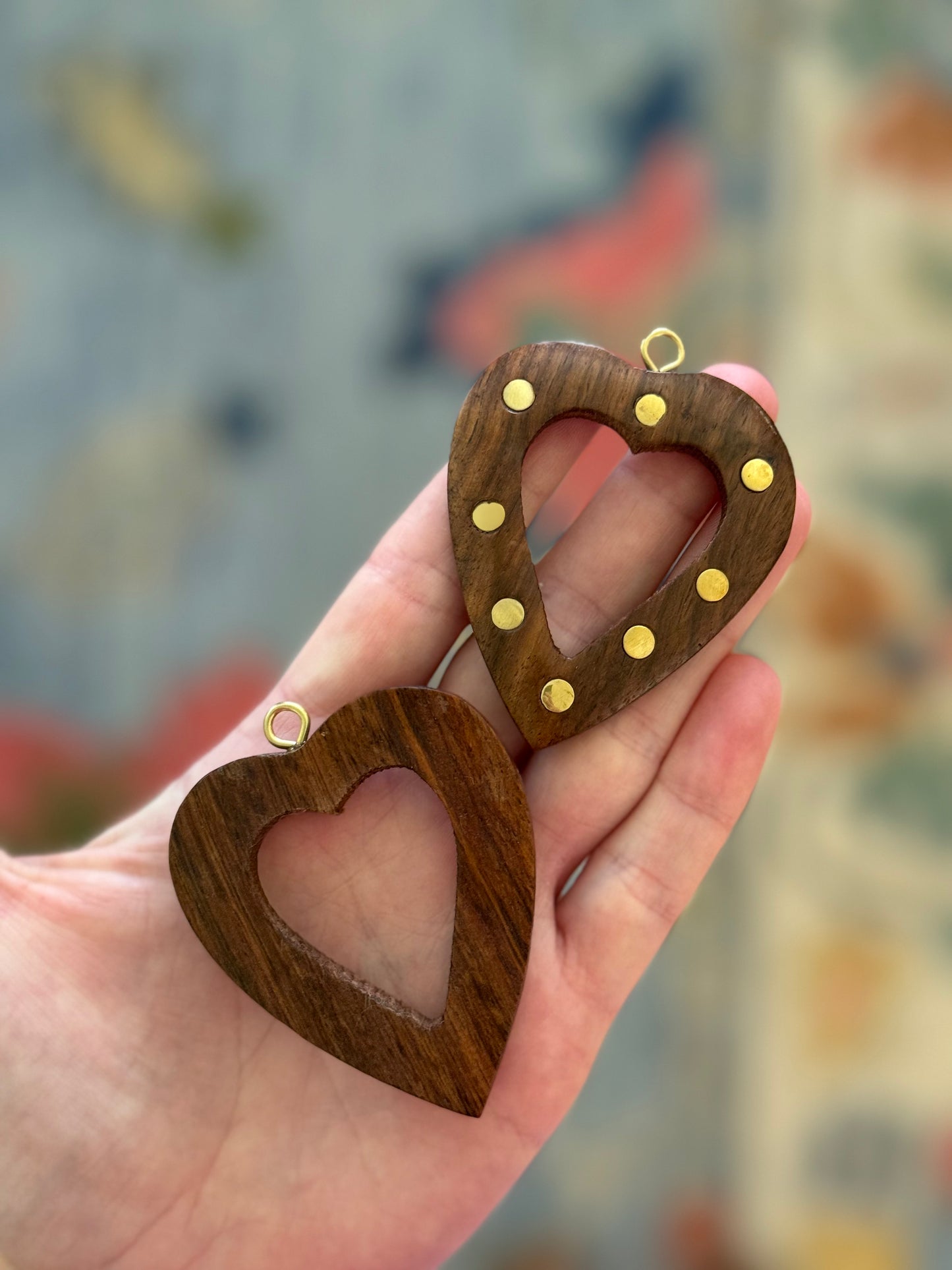 Wooden Brass Inlay Heart Charm