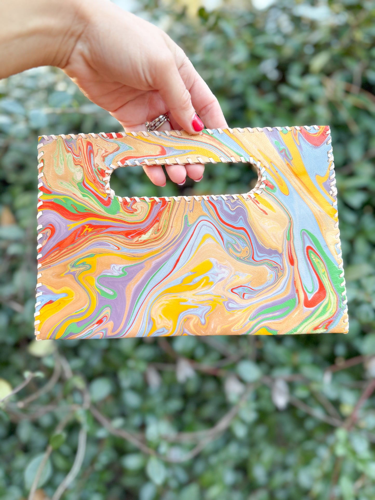 Hand Dipped Leather Clutch Bright Multi