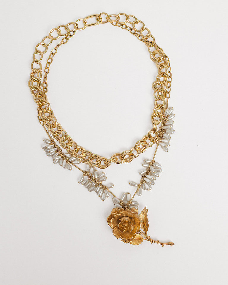 Gilded Rose Antique Brooch Necklace