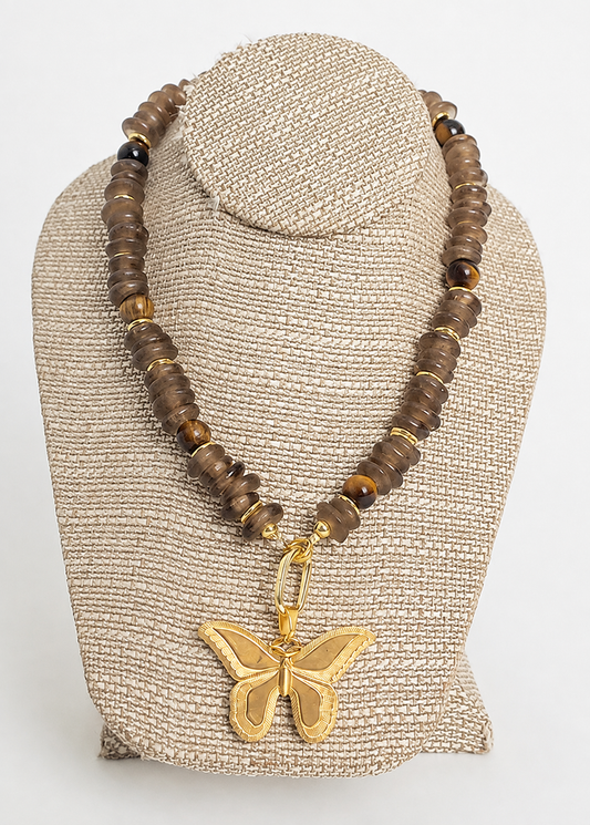 Lauren Necklace Seaglass Chocolate Butterfly