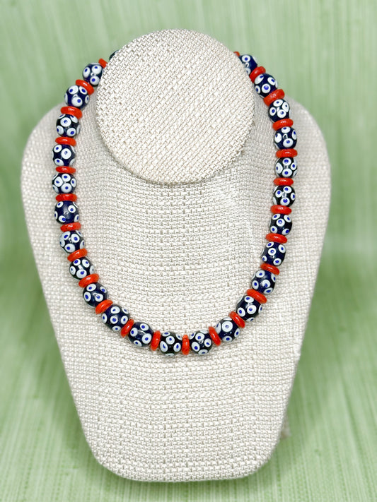 Leo Necklace Red & Navy