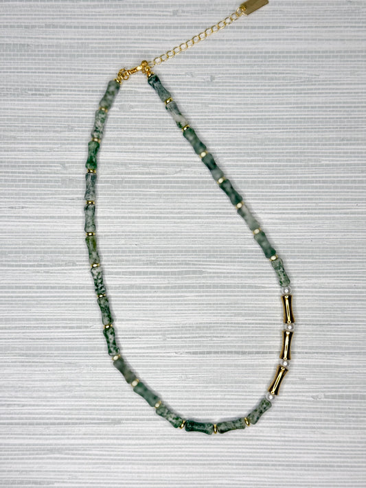 Bella Bamboo Necklace Olive Green Quartz