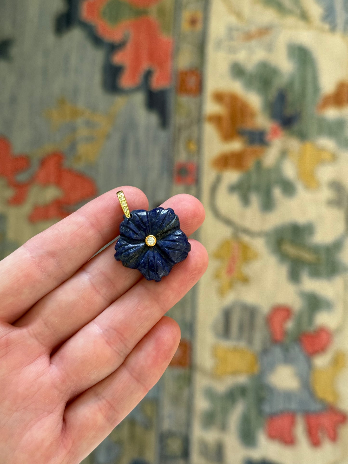 Flower Gemstone Charm Navy