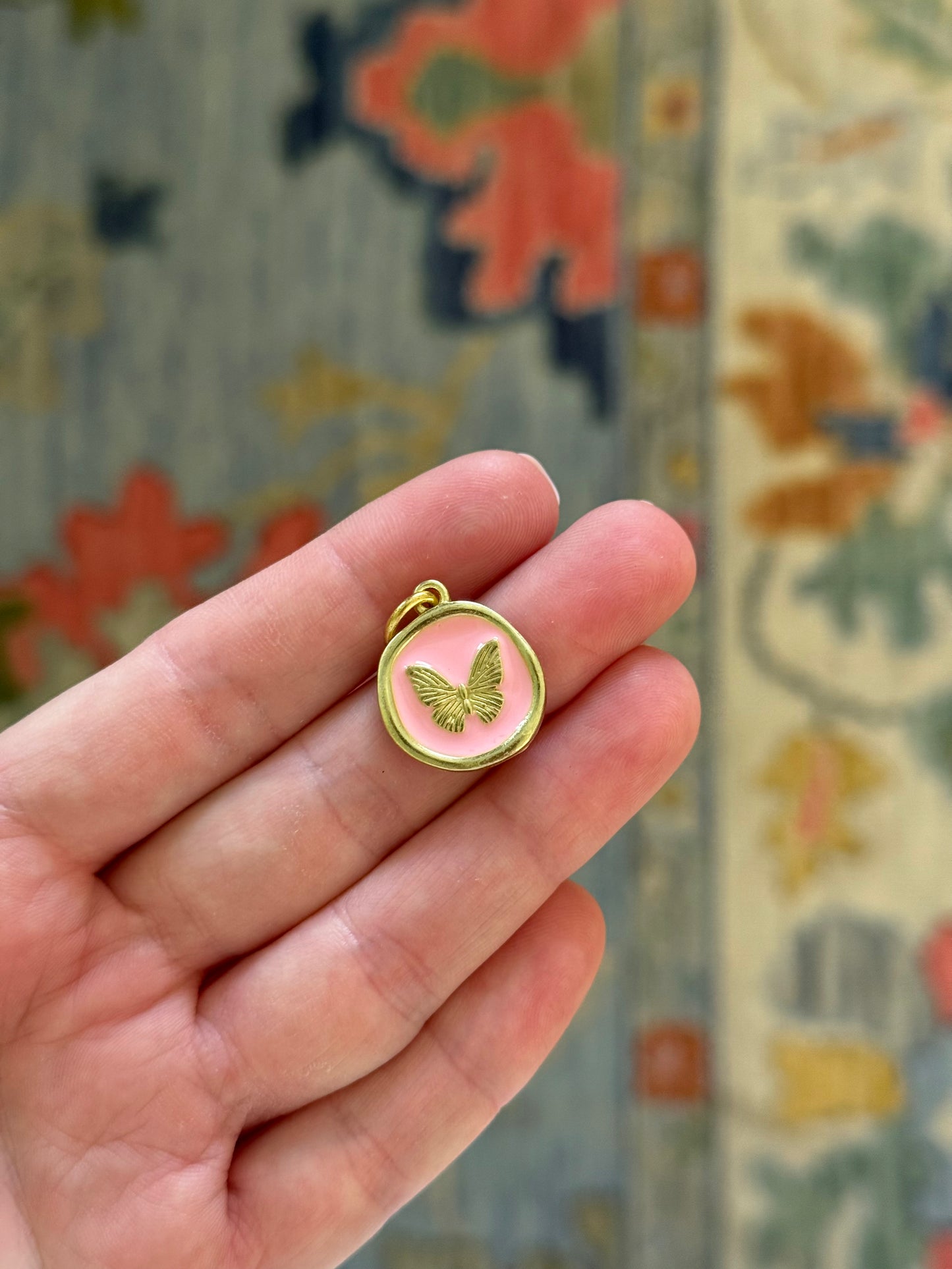 Round Butterfly Charm Pink