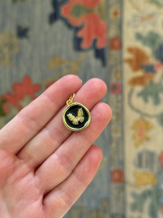 Round Butterfly Charm Black