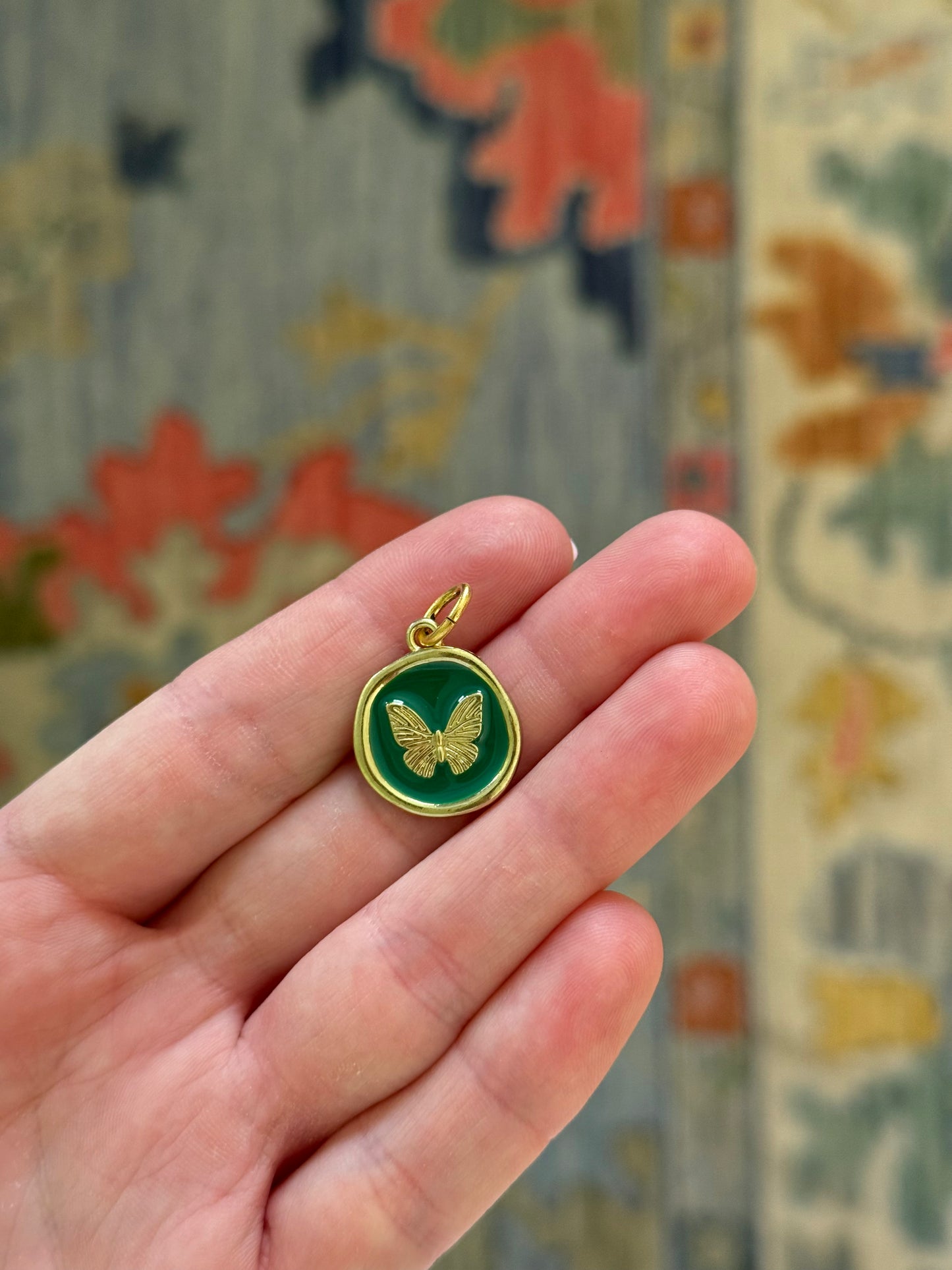 Round Butterfly Charm Green