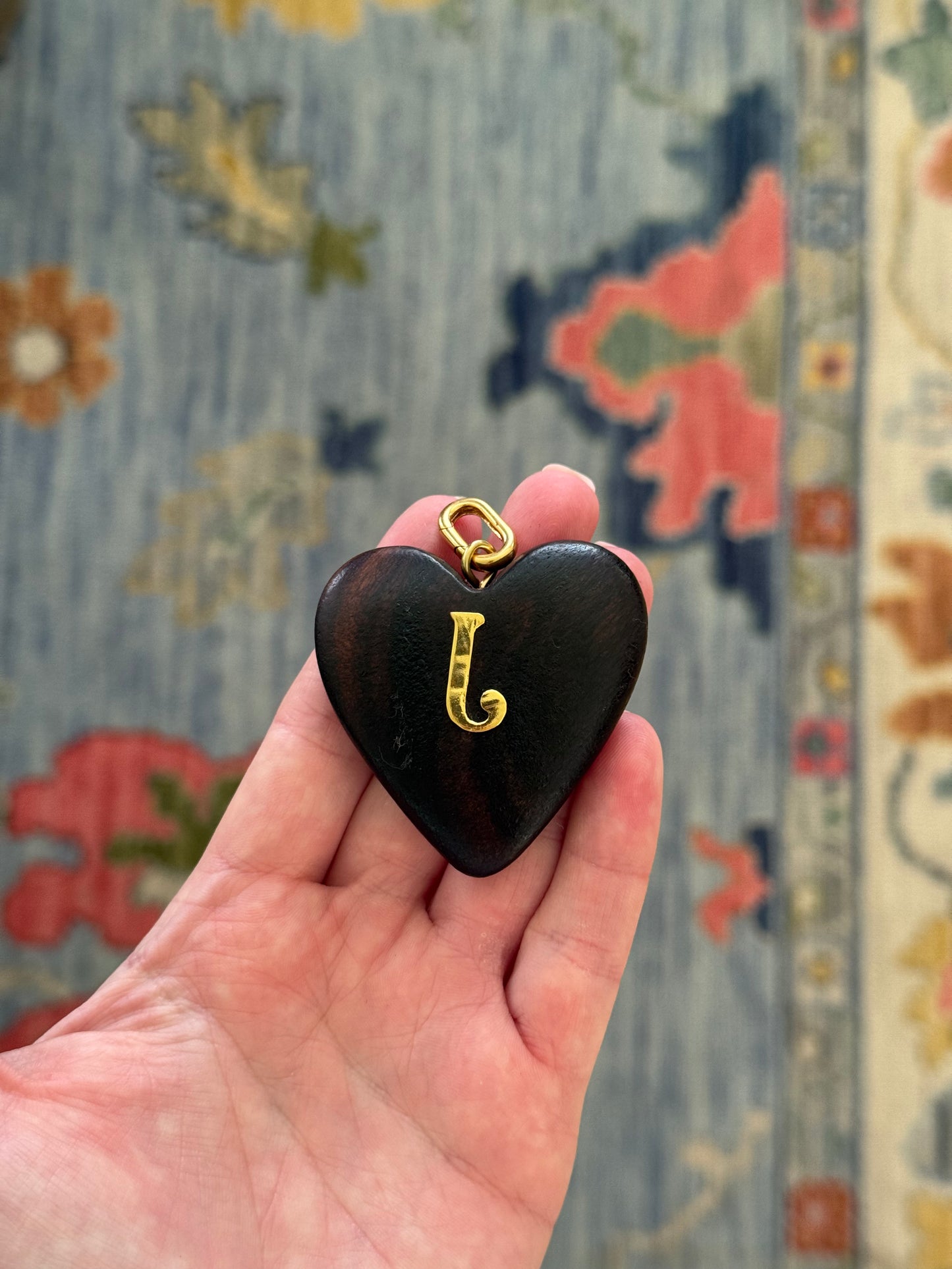 Wooden Heart J initial Charm