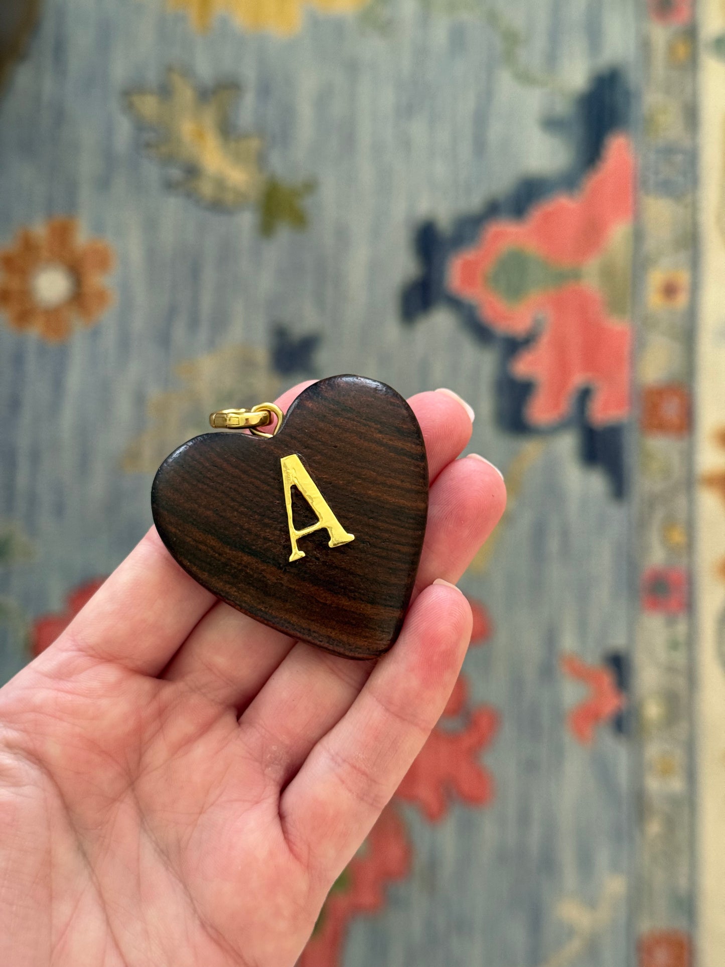 Wooden Heart A initial Charm