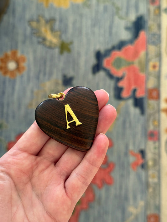 Wooden Heart A initial Charm
