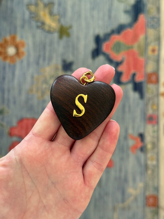 Wooden Heart S initial Charm