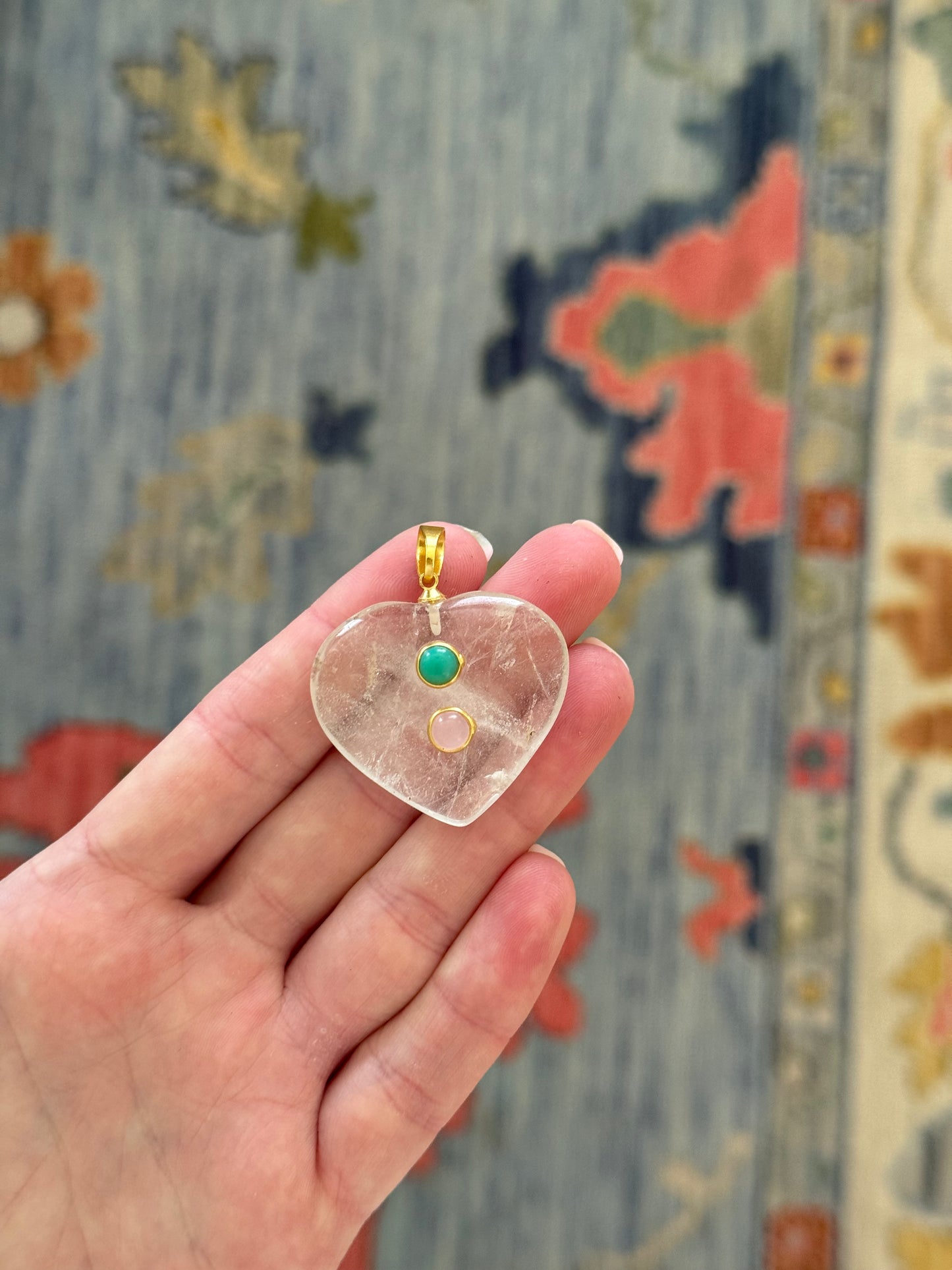 Crystal Heart Charm Green/Pink