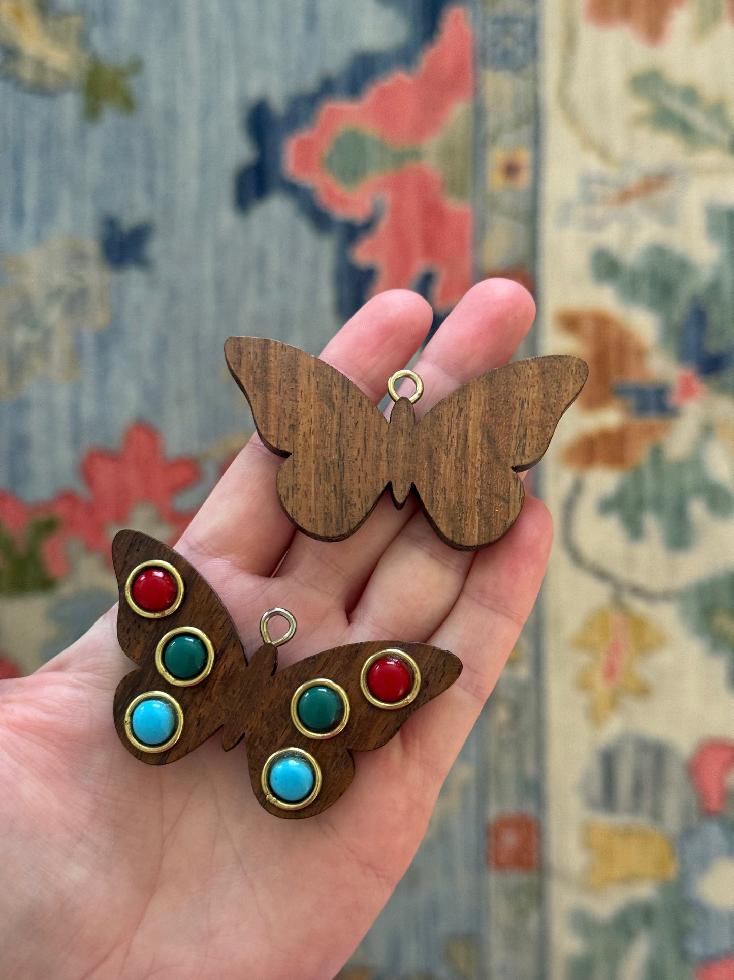 Stacked Exclusive Wooden Gemstone Butterfly Charm