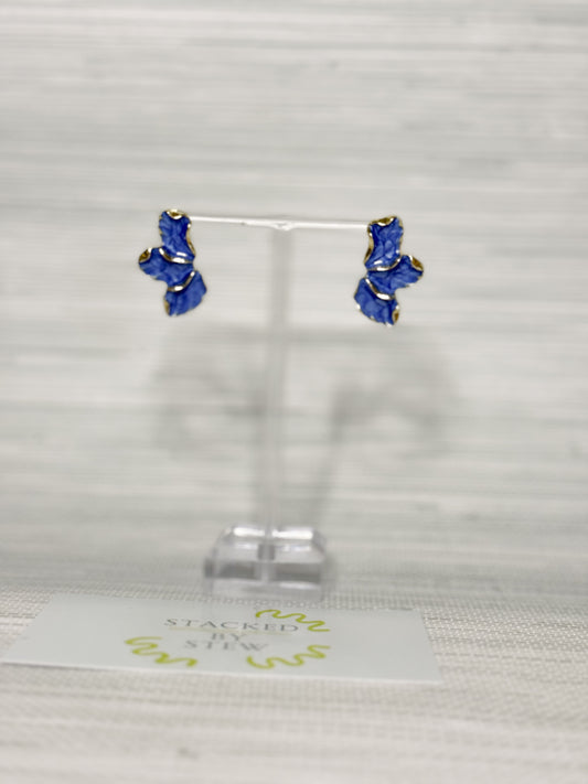Abbie Hand Painted Flower Earrings Blue
