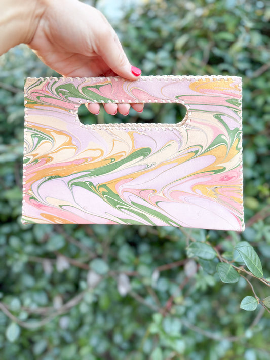 Hand Dipped Leather Clutch Pink/Green