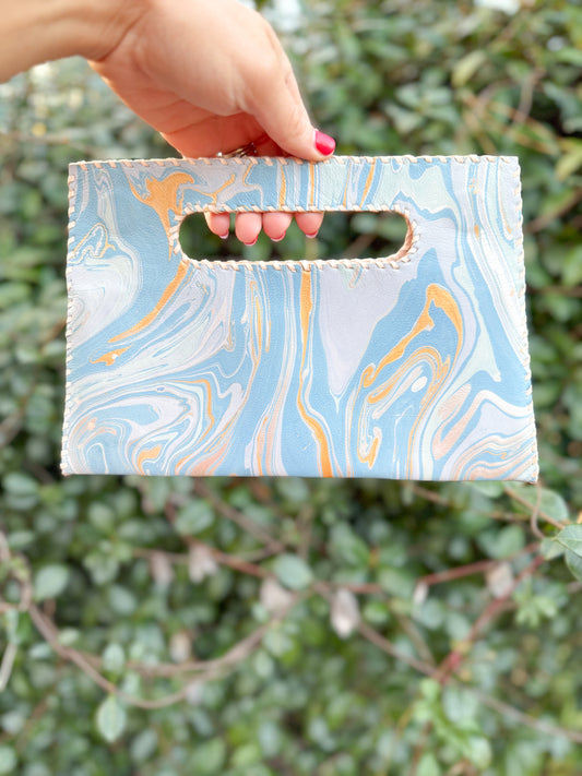Hand Dipped Leather Clutch Ocean Blue