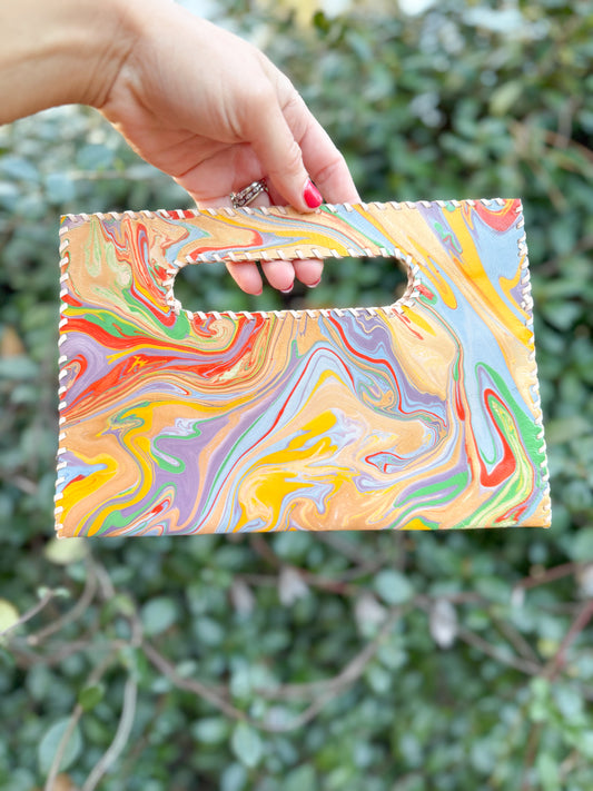 Hand Dipped Leather Clutch Bright Multi